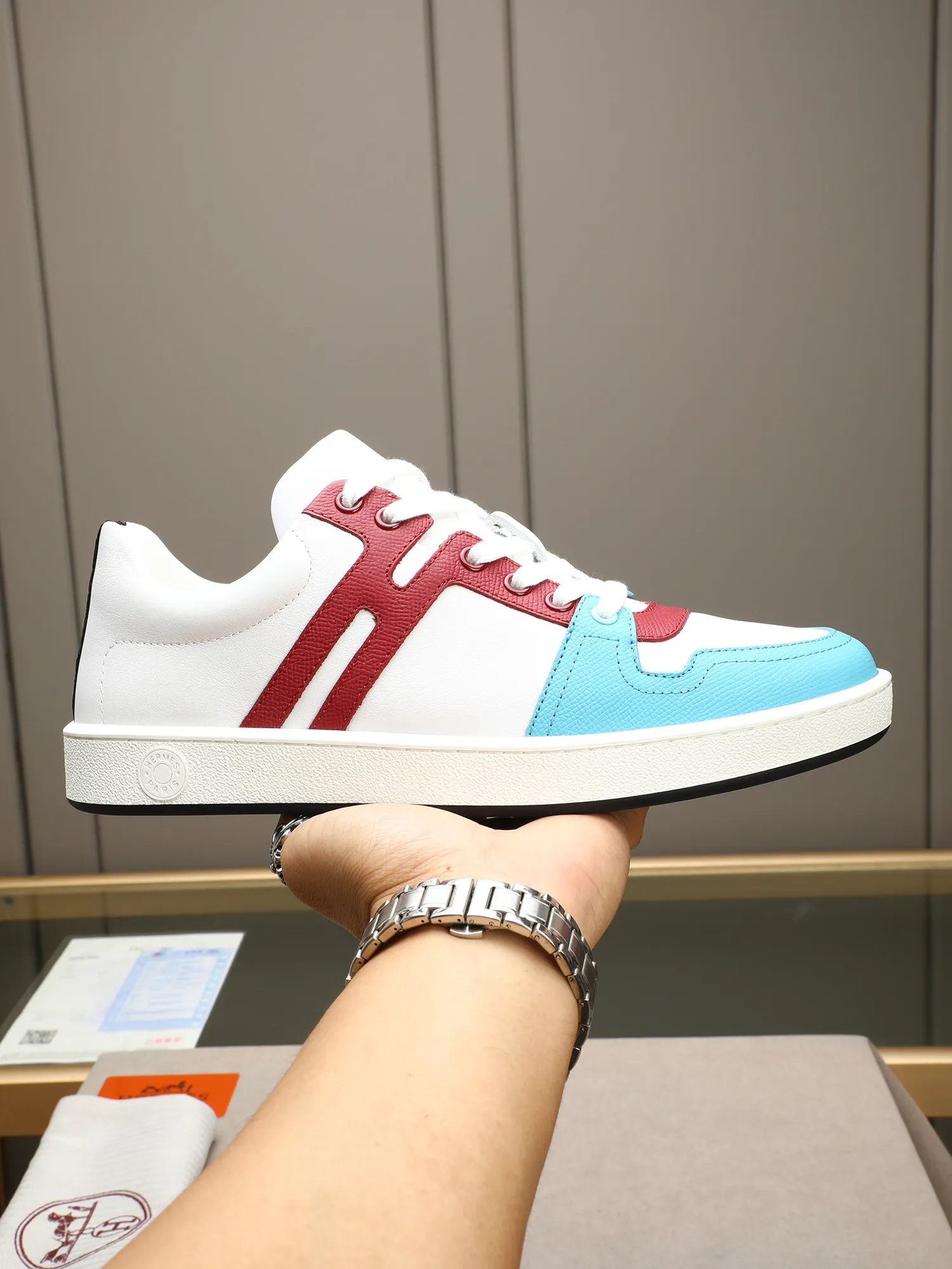 Men's shoes 💰720 [HERMES] Hermès - High-end quality original 🔍🔍🔍 casual sneakers - Upper: 🔝 Napa calfskin, shoe body sewn with brand 'H' totem - Lining: water-dyed cowhide - Outsole: original TPR. :38-44 (45, can be customized)
